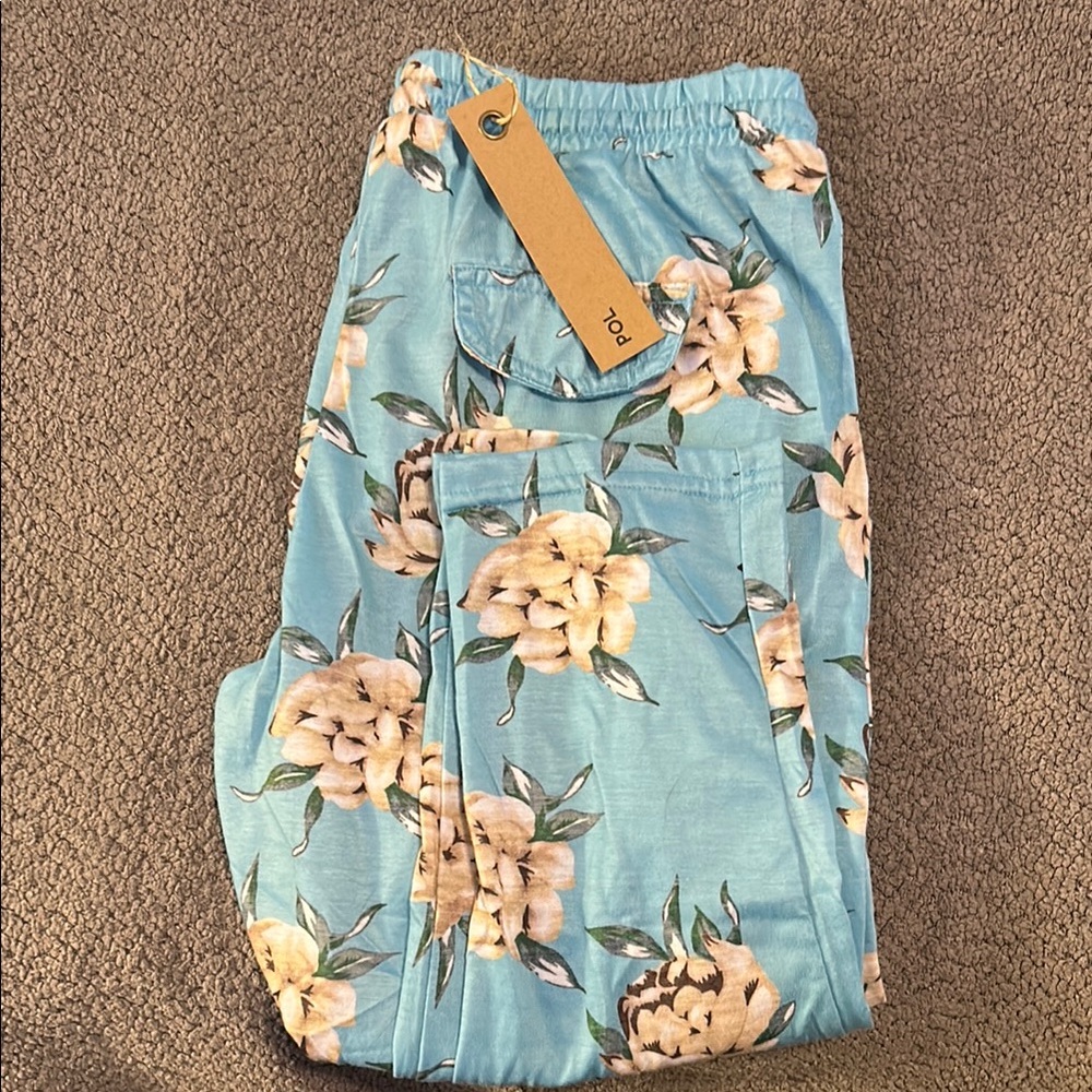 POL Blue and Cream Floral Pajama Pants